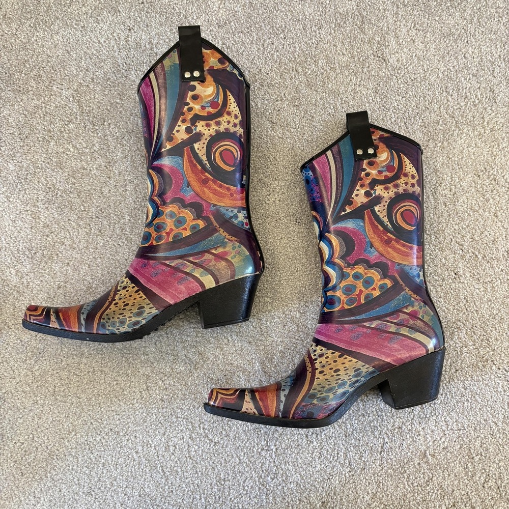 J. Peterman Nomad Yippy‎ Rain Boots Womens 7 Monet Western Cowgirl